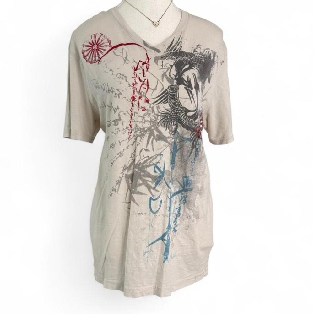 Express Y2K Retro Grunge Graphic V Neck 100% Cotton 2000s T Shirt Shirt Size M